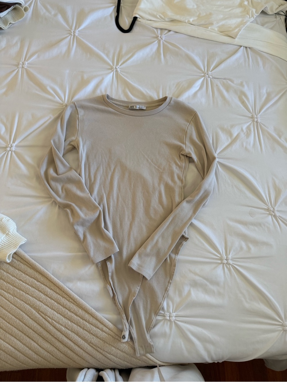 Zara Light Beige Long Sleeve Bodysuit